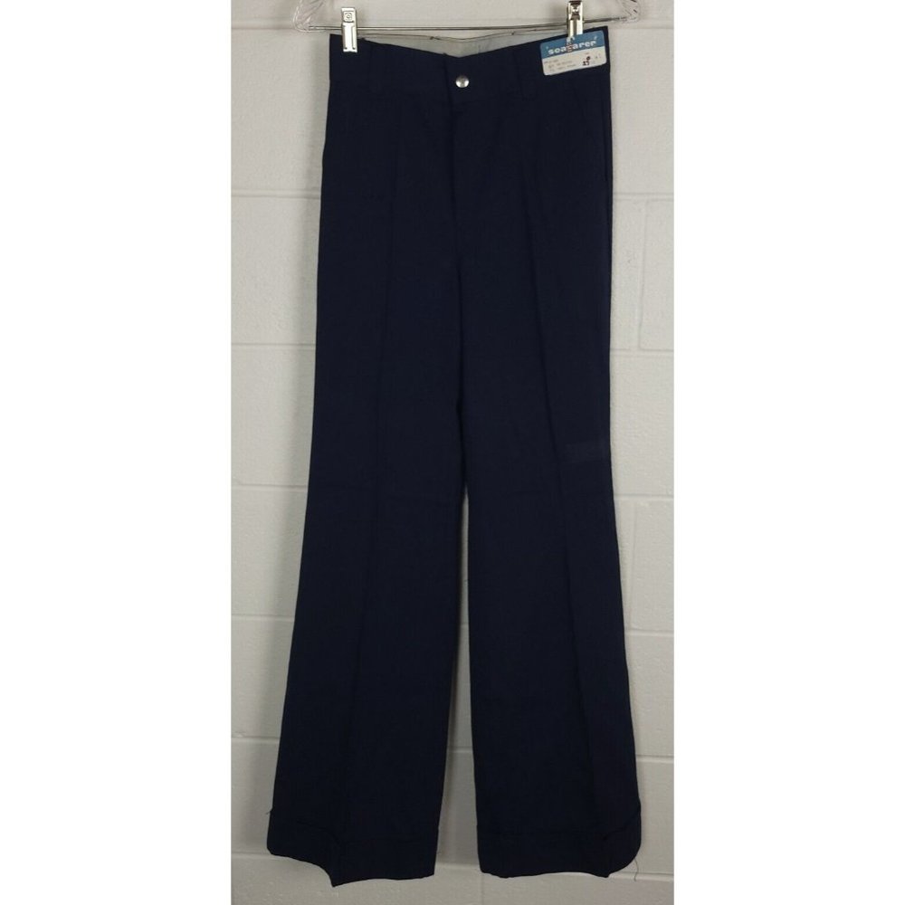 Vtg‎ NWT Seafarer Navy Bellbottom Pants Polyester Blend 27x34